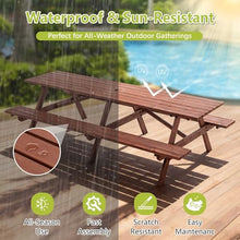 AMZSTAN 95-Inch Extra Large Wooden Picnic Table Set with Benches, 12-Person Outdoor Patio Dining Table with Umbrella Hole, Rustic Brown Garden Table for Backyard Gatherings, Deck, or Park Use