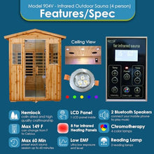 Xmatch Saunas 904V Far Infrared Sauna, Outdoor Wooden Dry Sauna Low EMF (Hemlock Wood, 4-Person Size)