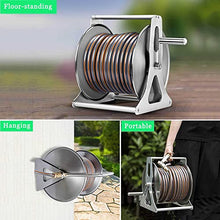 Stainless Steel Garden Hose Reel,Metal Hose Reel,Wall/Floor Mounted Retractable Garden Hose Storage Holder,Portable Compact Water Pipe Watering Reel,for Yard,Lawn,Farm,Patio