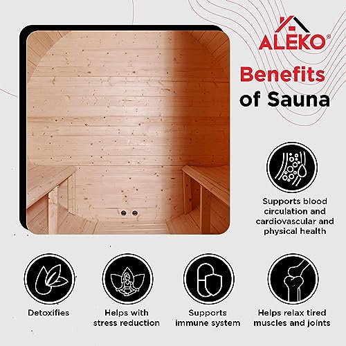 ALEKO Barrel Sauna Wet Steam Dry Indoor Outdoor White Finland Pine 3-4 Person Sauna UL Certified 4.5 kW Harvia Sauna Heater SB4PINE