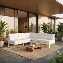 Outdoor Escape White Fabric Outdoor Patio Modular Sectional, Contemporary Design, Cushioned Seating, Easy Maintenance, Perfect for Outdoor Living Spaces