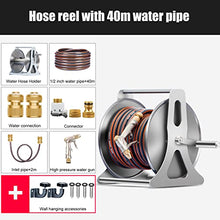 Stainless Steel Garden Hose Reel Wall Mount or Portable Water Hose Storage Rack Holder,50 Ft Capacity,Trolley for Easy Watering (40)