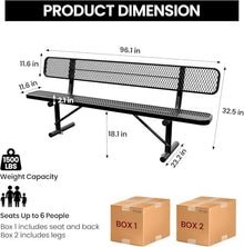 Sunnibety 8 Feet Heavy Duty Metal Park Bench for Outside, Outdoor Bench with Backrest & Portable Frame, Commercial Benches for Shopping Malls, Stores, Parks, Patios, Decks, Black