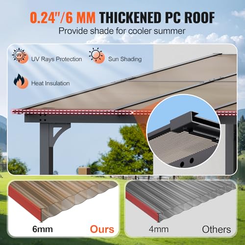 VEVOR Lean to Gazebo 10' x 14' Aluminum Frame Gray