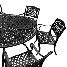 Oakland Living Modern Ornate Outdoor Aluminum 59-in Round Patio Dining Set with Lazy Susan and Six Chairs Black