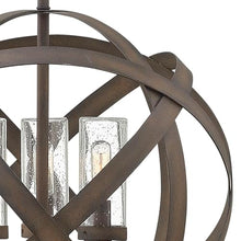 Hinkley Carson Large Orb Pendant Light - 3-Light, Clear Seedy Glass Vintage Iron