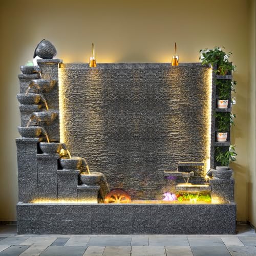 6.6 ft Outdoor Rockery Fountain Retro Yard Garden Home Villa Decoration Large Fountain Waterfall Concrete Fountains Housewarming Gift(5.3ft high)