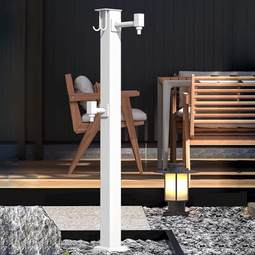 SDVantage Frost Free Outdoor Faucet Stand Vertical Garden Water Spigot with Freestanding Hose Holder 80Cm Gray Post for Winter Protection and Easy Access,80Cm-White-B-Side Water Inlet