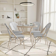 EMMA + OLIVER Massalia Indoor/Outdoor Bistro Set - Black & White Textilene with Light Natural Frame