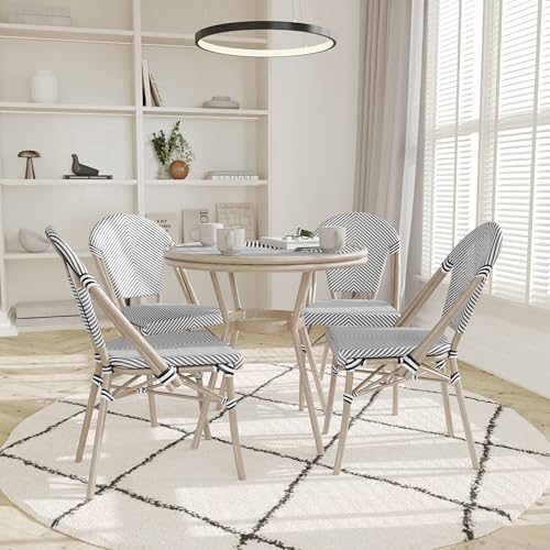EMMA + OLIVER 5 Piece Black/White Indoor/Outdoor Bistro Set