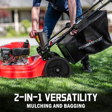 PowerSmart 21-Inch 144cc Push Gas Lawn Mower & 16-Inch 25.4cc String Trimmer/Edger with 10-Inch Brush Cutter for Grass Cutting