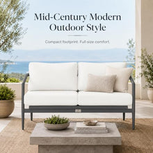 Golden Flame Outdoor Loveseat, 2-Seat Patio Sofa with Powder-Coated Aluminum Frame, Olefin Rope Back, Sunbrella Cushions - Slate Finish Frame, Canvas Natural Fabric