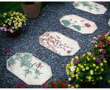Plant-Themed Sidewalk Walkway Stepping Stone, 45 × 27 Cm Large Outside Decorative Stones for Yard Backyard, Retro Chinese Style Floor Road Stone