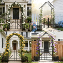 Metal Garden Arbor with Gate, Heavy Duty Garden Trellis for Climbing Plants, 80.7''W x 97.2''H Outdoor Archway Flower Arches Wedding Arbor for Bridal Party Garden Decor - Black