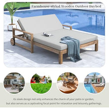 Merax Acacia Wood Outdoor Daybed Sofa, Farmhouse Patio Sun Lounger with Adjustable Backrest, High-Density Cushions & Removable Wheels, Weather Resistant for Garden, Poolside, Backyard, Grey