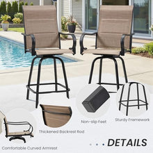 HOMREST Outdoor Swivel Bar Stools Set of 8, High Patio Swivel Bar Chairs with Padded Back & Seat, All-Weather Textilene Tall Patio Chair with Curved Armrest & Metal Footrest for Outside,Light Brown