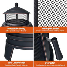 Outdoor Fireplace for Patio with 360° Sparks Screen, Smoke Deflector, Anti-Rust Chiminea, Quick Assembly, Removable Ash Pan, for Garden, Bonfire, Camping
