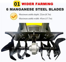 TREEYX Garden Gear Electric Garden Tiller,Cultivator Rotavator,6 Blades,Tillage Depth 22cm,Plow Width 45cm,Folding Rotary Motor Hoe,for Lawn,Vegetable Patch (10m Extension Cord)