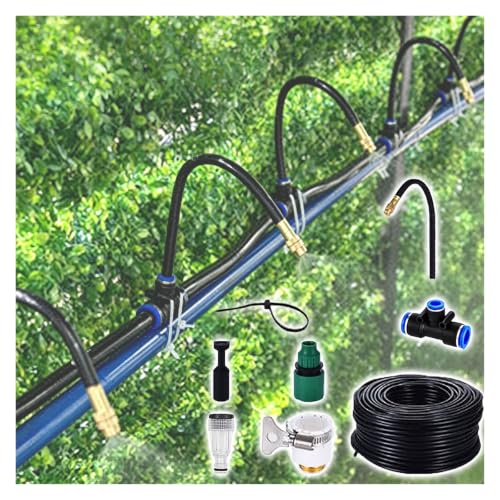 ERRULAN Fence Mounted Sprinkler System, Misting Irrigation Kit for Plants, 360° Adjustable Fog Spray Cooling System for Garden, Farm & Outdoor Watering