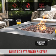 AMS 40" Square Concrete GFRC Propane Gas Fire Pit Table (Dark Gray)