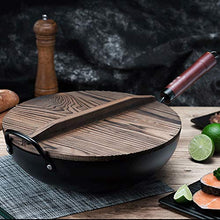 NYTFHMS Carbon Steel Prisoner of War Pot Red Elm Traditional Hand Hammer Wok and Wooden Handle, Special Nonstick Pan for Gas Induction Cooker,Black-B
