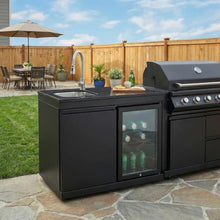 Stainless Steel Outdoor Island Grill with Granite Countertops & Rotisserie Kit, 6-Burner Propane Gas BBQ Grill with Sink & Wine Cooler and Refrigerator, for Backyard Patio Entertaining (Black1)