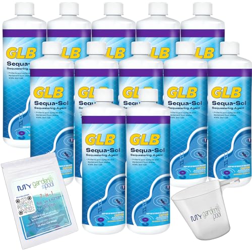GLB Sequa-Sol 32 FL OZ (71016A) Prevents Stains & Scale, Includes My Garden Pool Measuring Cup & Test Strips, 12-Pack