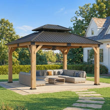 Wood Gazebo 10' x 12', Cedar Gazebo with Hardtop Galvanized Steel Double Roof, Permanent Pavilion with 4.72" Thickened Wooden Posts for Poolside, Patio, Backyard, Garden and Deck