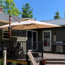 132'' Square Wood Pattern Cantilever Umbrella With Steel Plate Base,Beige