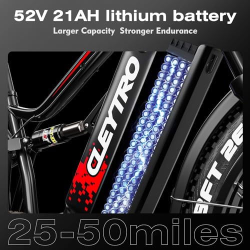 Brigittebike Electric Bike for Adults 1500W 52V 21Ah 37MPH 50Miles Range 26” Fat Tire Beach Snow Mountain Bike Dual Hydraulic Disc Brakes Full Suspension ES7PRO-1500W-37MPH Black