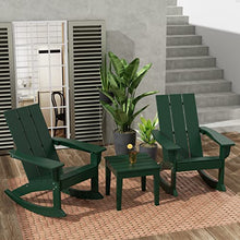 WestinTrends Ashore 5 Piece Patio Rocking Chair Set, All Weather Poly Lumber Adirondack Rocker Conversation Set Porch Patio Chairs Set of 4 with Low Coffee Table, Dark Green