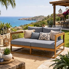 Christopher Knight Home Acacia Wood Outdoor Daybed Patio Sofa, Double Outdoor Lounge Chairs Patio Sofa with Cushions & Armrest, Patio Lounger Outdoor Couch for Backyard Pool Deck, 600 lbs, Grey +Teak