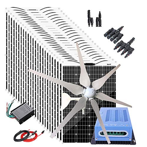 Giosolar 3280W Solar Panel Wind Turbine Generator Kit 24V Battery Charger: 24pcs 120W Flexible Monocrystalline Solar Panels & 400W Windmill & 60A MPPT Charge Controller