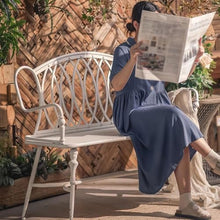 GRFIT Outdoor Bench Vintage Iron Bench, Backrest for Patio, Garden, Cafe, Double Chair, Leisure Chairs for Balcony, White Garden Bench