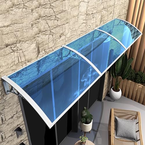 kufu01 Curved Window Awning Modern Polycarbonate Front Door Canopy,Door Awning,Uv Rain Snow Sunlight Protection Door Patio Canopy,Modern Design Blue Outdoor Canopy,Easy Assemble (47"x110")