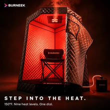 Burneek Halo Portable Sauna – Pop-Up Steam Sauna for Home with 1600W Steam Unit, Ambient Red Light, Insulated Cover, Portable Chair, Floor Mat, Remote Control & Carry Bag