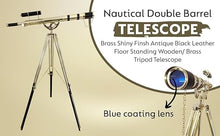 NAVIROCK Royal Vintage Double Barrel Brass Telescope with Black Leather & Adjustable Wooden Tripod Shiny Brass