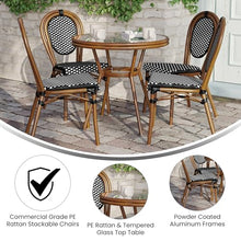 Flash Furniture Lourdes Indoor/Outdoor Bistro Set - Tempered Glass Table & 4 Chairs - Black & White Rattan/Natural Frame