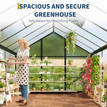 8x12 FT Greenhouse for Outdoors, Polycarbonate Flower Greenhouse with Roof Vent, Push-Pull Lockable Door, Aluminum Walk-in Greenhouses for Outside Garden Backyard, Patio, Lawn, Black