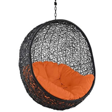 Afuera Living Outdoor Patio Swing Chair, Orange Finish, Rattan Seat, Espresso Metal Stand, Plush Water-Resistant White Cushions, 71" H x 40" W x 43.5" D, Hanging Chair for Garden or Patio Use