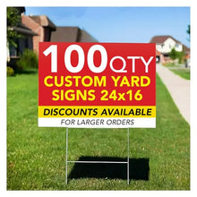 100QTY Custom Yard Signs With Stakes, Double Sided, Personalized Printed, Full Color Lawn Signs, Design Your Own Outdoor, Size 16x24