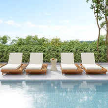 Christopher Knight Home Kayes Acacia Wood Chaise Lounge Chair Outdoor Set of 4, Poolside Sun Lounger Recliner, Patio Outdoor Chaise Lounge with 4'' Triple Folds Cushion, Teak+Cream