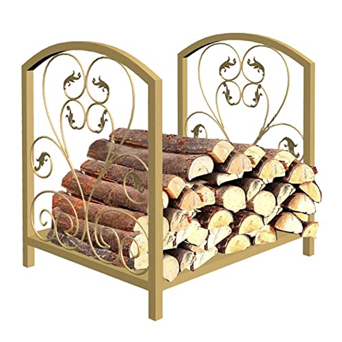 EliteBloom Firewood Rack Small Log Rack Firewood Storage Holder, Gold Indoor Lumber Storage Organizer, Modern Metal Portable Fireplace Fireside Kindling Logs Stand