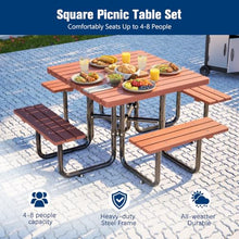 YZFfnte 80" Square Outdoor Picnic Table Set, Solid Wood, Umbrella Hole