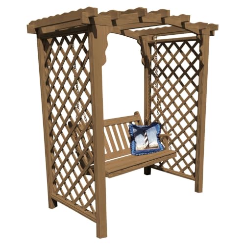 Keystone Amish Co. Newberry Pressure Treated Pine Garden Arbor, Heavy Duty Outdoor Archway Trellis, Amish Crafted, Made in USA & Swing, 5-Foot, Mushroom Stain