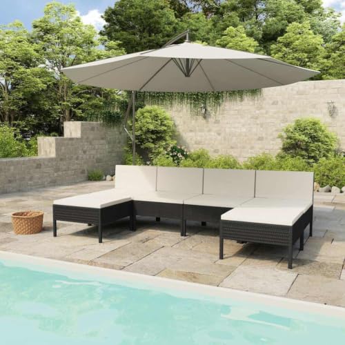 MNISDFL 6 Piece Patio Lounge Set with Cushions PE Rattan Black
