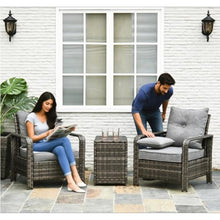 Hassyee Modern Design Outdoor Three-Piece Patio Bistro Furniture Set with Wicker Storage Coffee Table and Sofa Chair for Patio, Lawn & Garden
