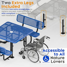 OUTTANS Metal Picnic Table (Blue, 46 in Square with Back, Expanded Steel)