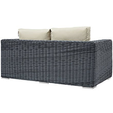 Modway Summon Wicker Rattan Outdoor Patio Sunbrella Loveseat in Canvas Antique Beige