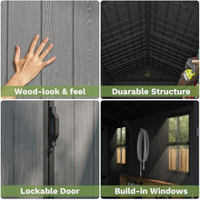 Patiowell 4x8 FT Plastic Outdoor Storage Shed with Floor, Garden Tool Shed with Two Windows and Single Lockable Door for Garden, Backyard, Lawn, Easy to Install, Dark Gray